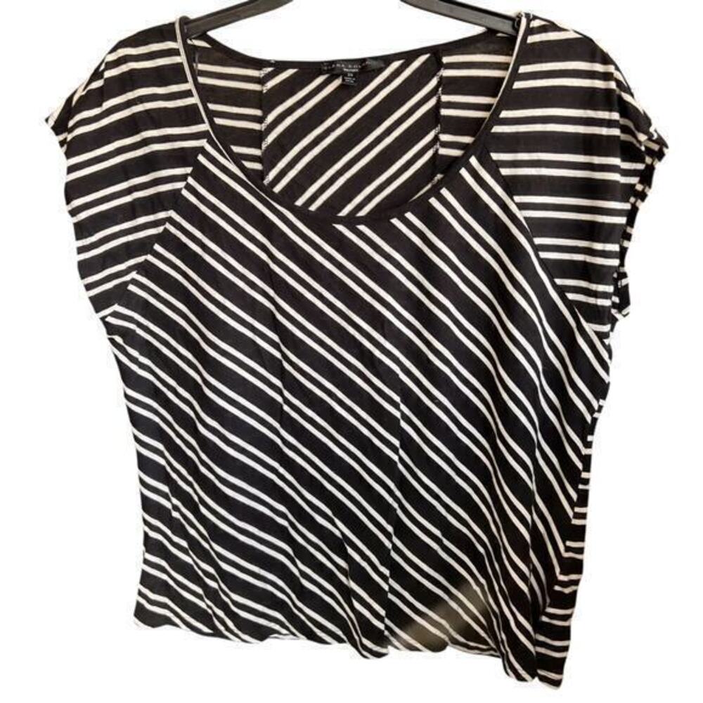 ELANA SOLANO black geometric stripe dolman short sleeve scoop top NWOT Sz 2X XXL